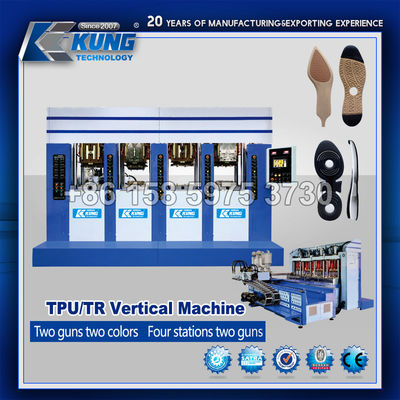 TPU TR Vertical Plastic Sole Injection Molding Machine Four Stations Two Guns